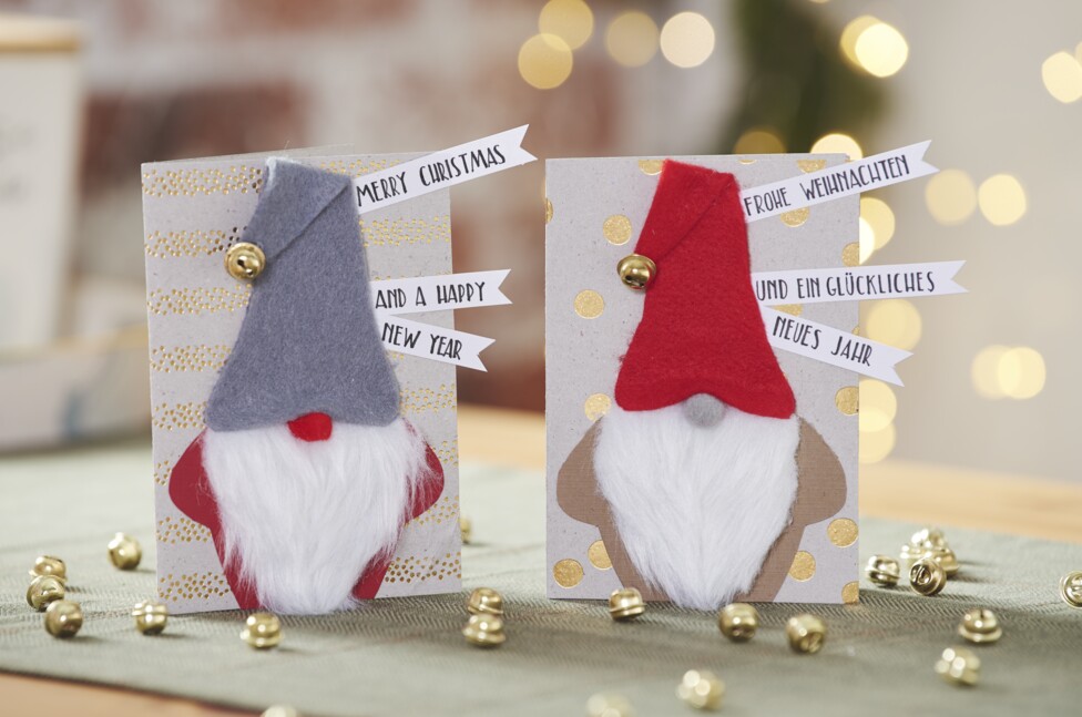 Weihnachtliche Karten mit Wichteln basteln