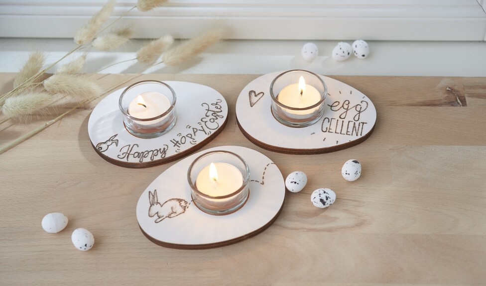 Österliche Teelichthalter aus Holz