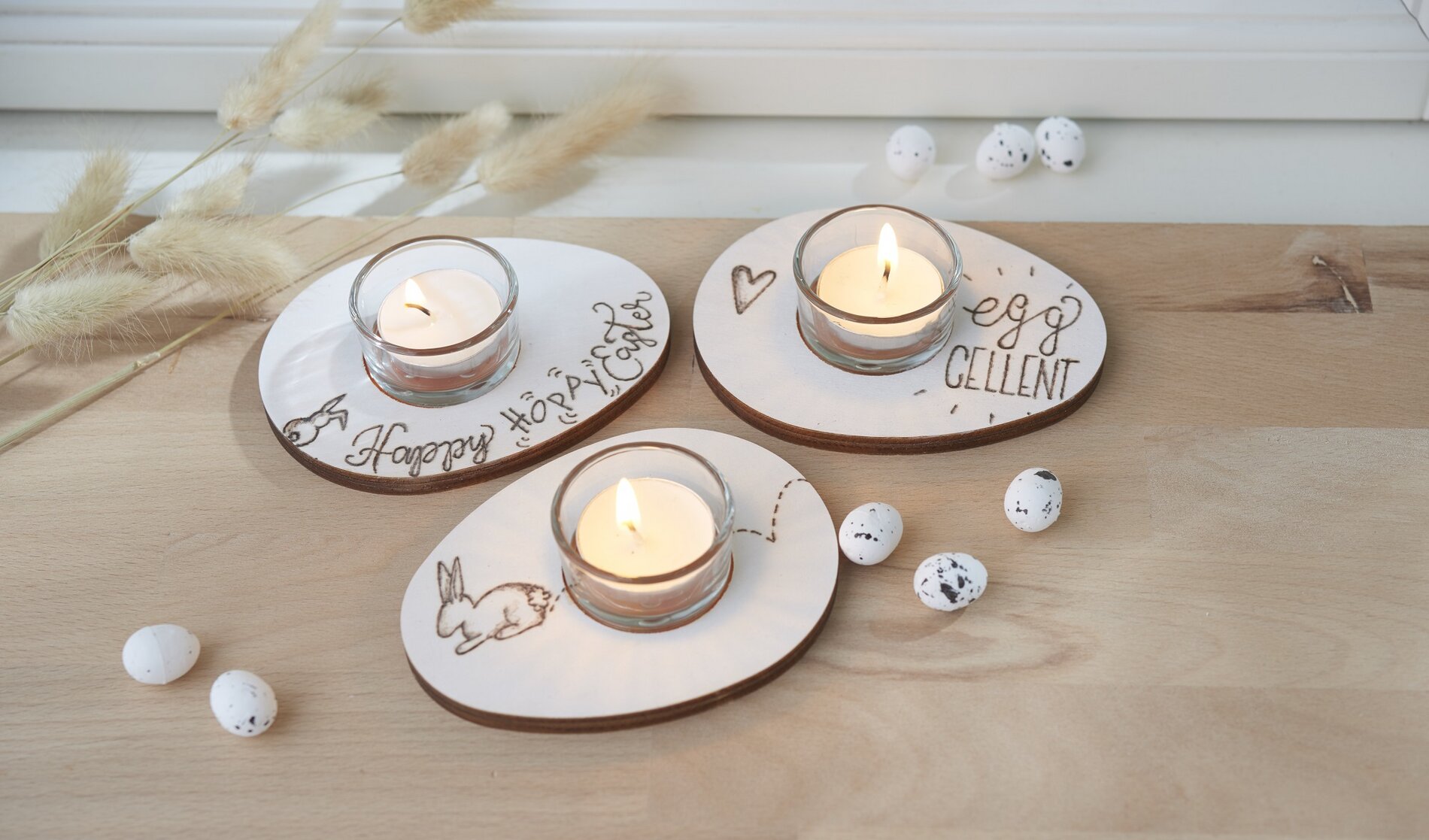Österliche Teelichthalter aus Holz