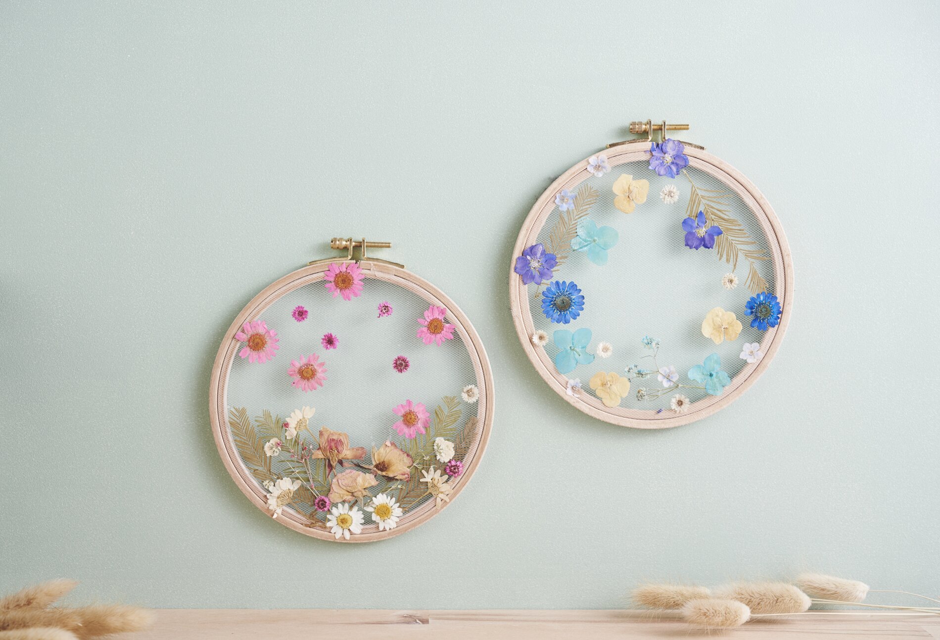 stickring mit tüll & trockenblumen