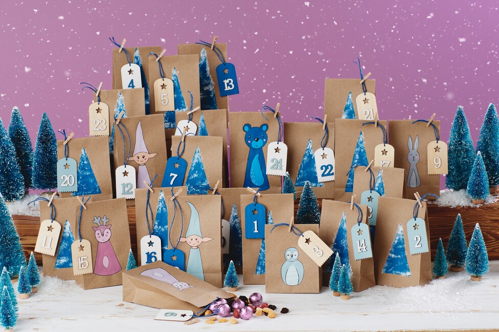 Adventskalender aus Papiertüten basteln 