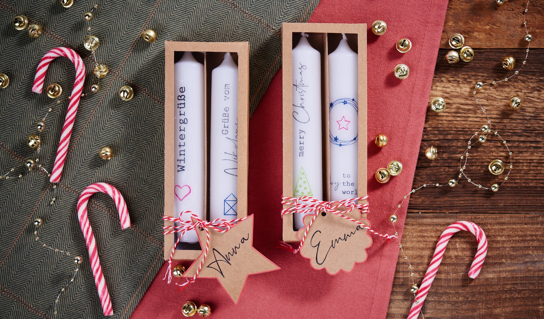 Kerzen weihnachtlich bestempeln 