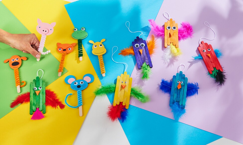 tiere aus Holzstäbchen