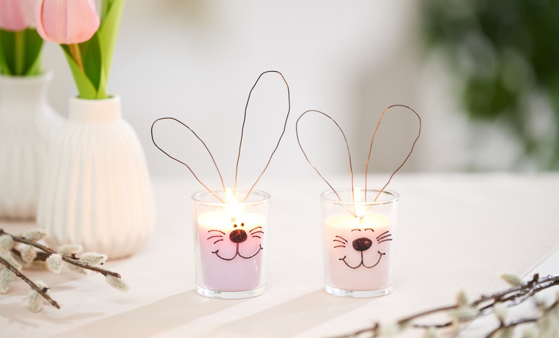 Hasenlichter mit Kerzenwachs