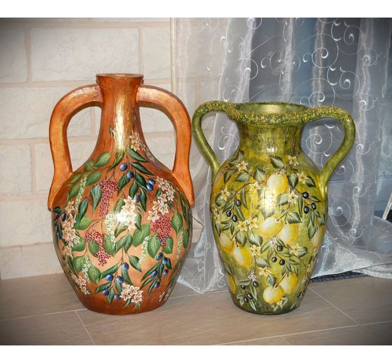 71_helenasbastelstube_Dekorative Malerei Terrakotta Amphoren frei Hand bemalt