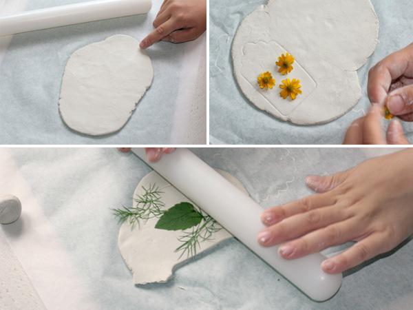 Tonanhänger: ausrollen Tonanhänger mit Blüten selber machen