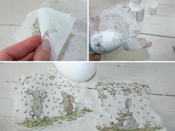 Ostereier Serviettentechnik: Servietten trennen Osterdeko mit Osteriern und Serviettentechnik. Ostereier mit Serviettenkleber und Servietten gestalten