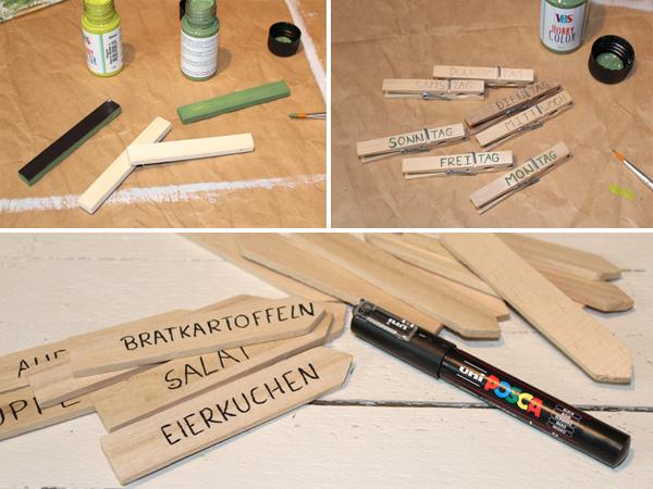 DIY Wöchentlicher Speiseplan: Schrift aufbringen Zaunlatten und Klammern für das DIY Wöchentlicher Speiseplan beschriften