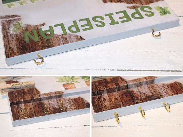 DIY Wöchentlicher Speiseplan: Bohren Zum Aufhängen und Befestigen der Haken Löcher in die Grundplatte von dem Speiseplan bohren