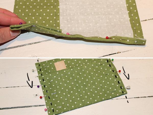 DIY Wöchentlicher Speiseplan: Stoffzuschnitt zusammennähen  Die Kanten des Stoffzuschnittes für die Bastelanleitung zunähen