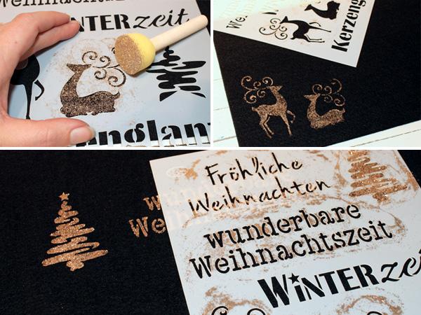 Weihnachtliche Platzdeckchen_Schablonen Weihnachtliche Platzdeckchen aus felt mit Schablonen und Glitzer gestalten
