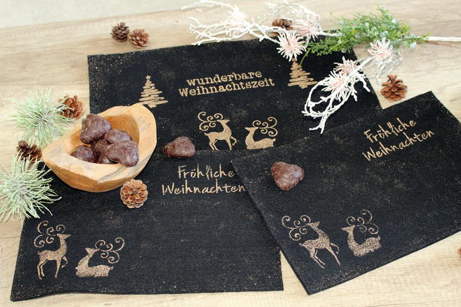 Weihnachtliche Platzdeckchen aus felt mit Glitzer