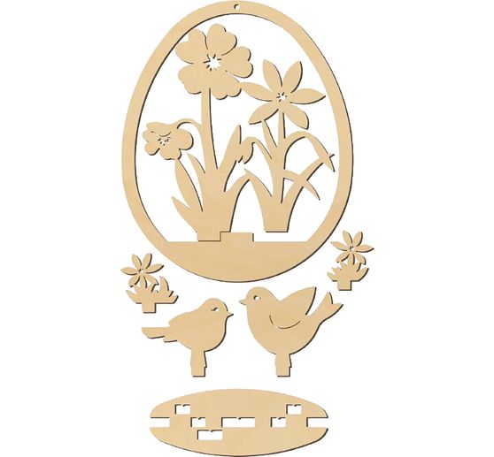 Wood building kit Decoration pendant Egg "Birds and Flowers"