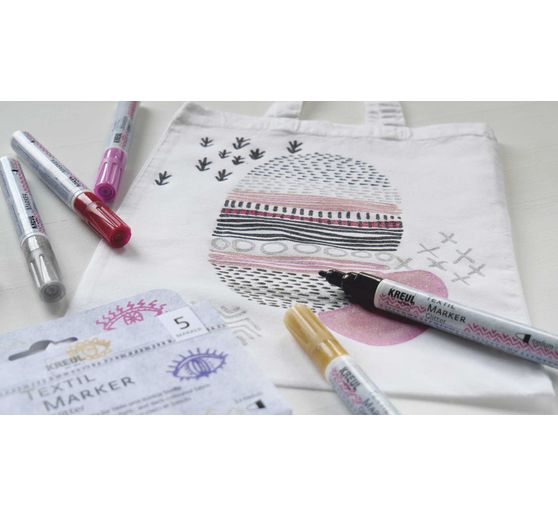 KREUL Textilní fix střední "Glitter", sada 5 kusů