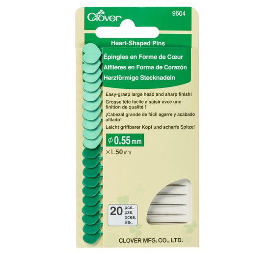 Clover heart shaped pins, for ironing and machine sewing, 20 pcs.