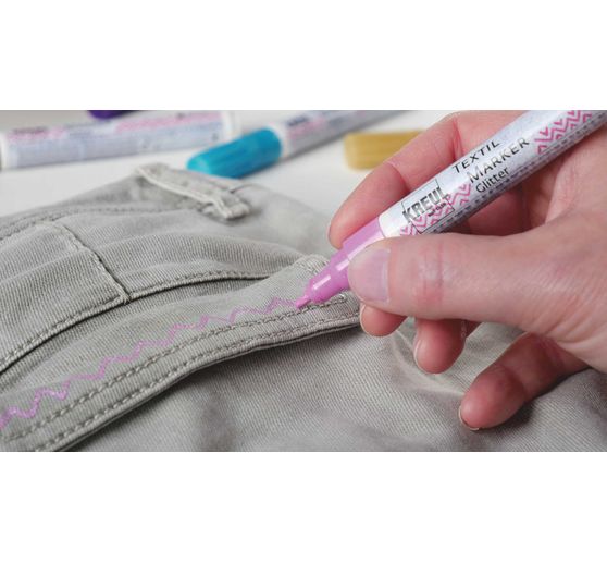 KREUL Textilní fix střední "Glitter", sada 5 kusů