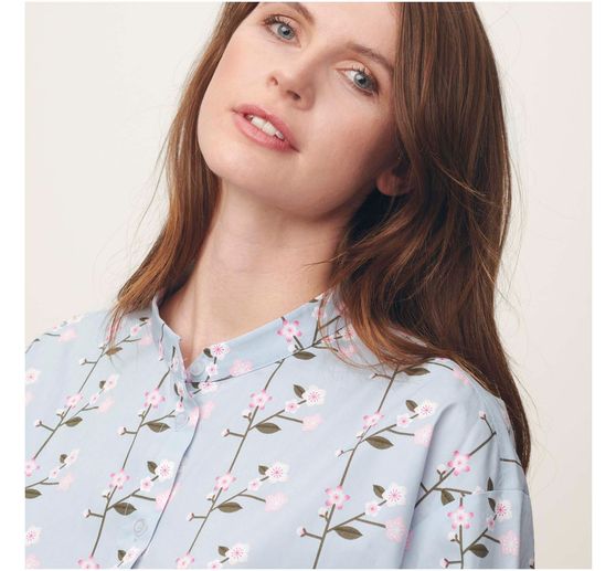 Cotton fabric popeline "Sakura twigs Smoke Blue"