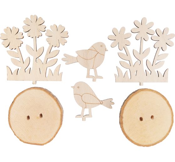 VBS Wooden building kit on bark discs "Birds and flowers"