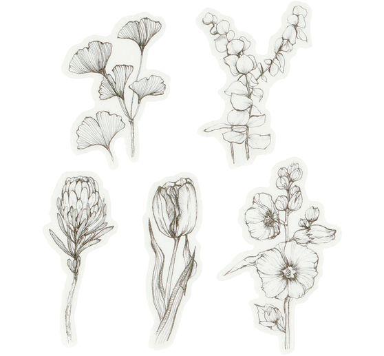 Washi samolepky "Květiny černá/bílá"