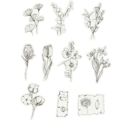 Washi samolepky "Květiny černá/bílá"