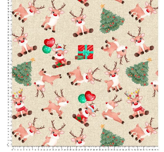 Motif fabric linen look"Reindeer Rudolph"
