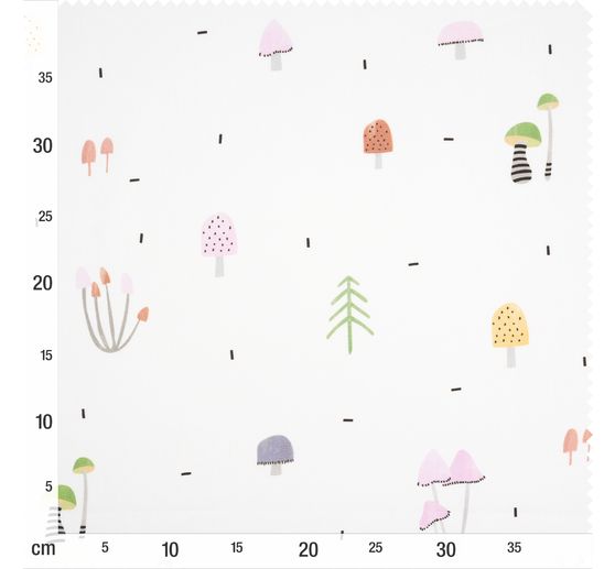 Látka se saténovým motivem "Malé barevné houby"