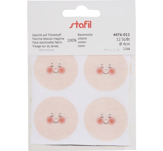 Tváře na trikotové tkanině "Lisa", Ø 4 cm
