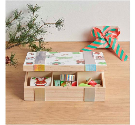 Wooden box / storage box with 6 compartments