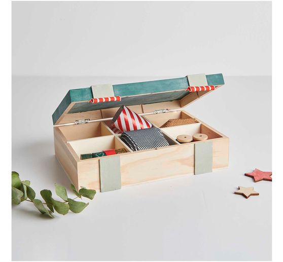 Wooden box / storage box with 6 compartments