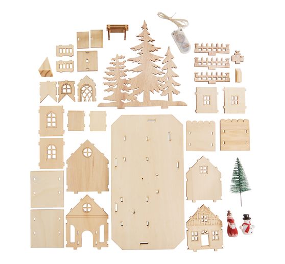 Dřevěná stavebnice VBS "Kostelní ulička" včetně LED světelných řetězů