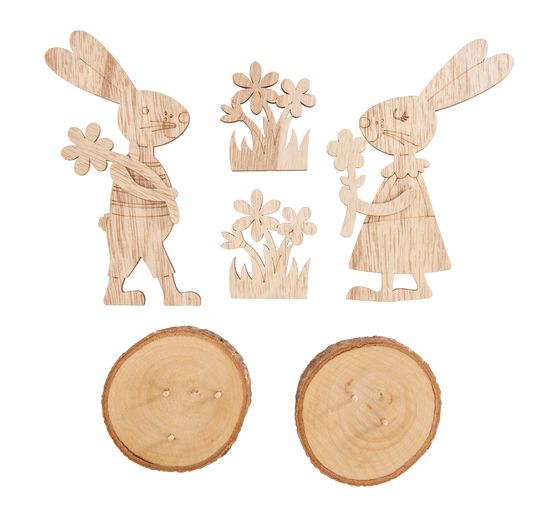VBS Wooden building kit on bark disc "Bunny Bugs and Bea"