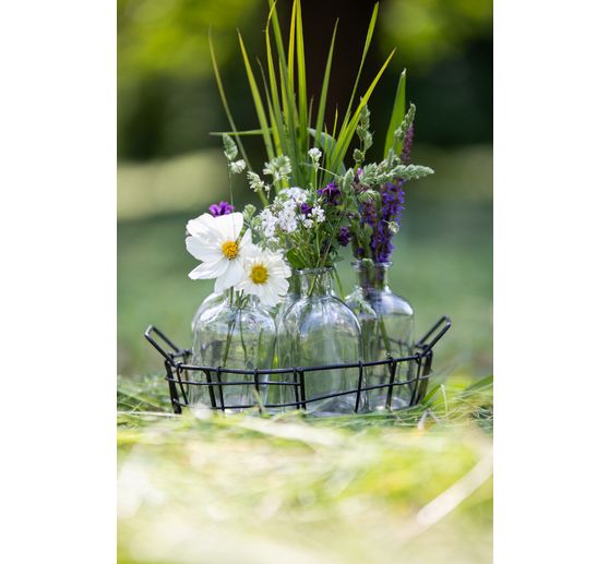 Wire basket with 6 glass bottles