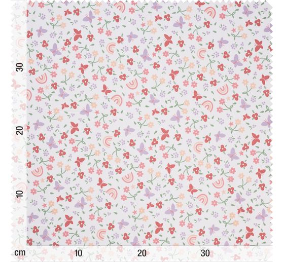 Cotton fabric "Flowers, rainbows and butterflies"