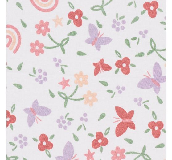 Cotton fabric "Flowers, rainbows and butterflies"