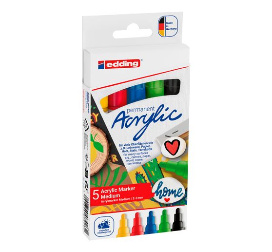 edding 5100 Acrylic "Acrylic marker - Basic", Medium, Set of 5