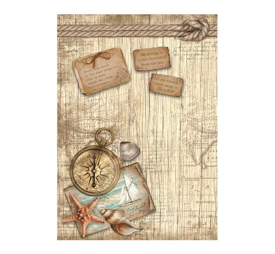 Slaměné hedvábí s motivem "Sea Land - Compass