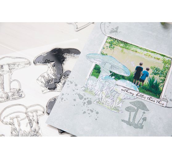 Výseková šablona Sizzix Framelits a razítka Clear Stamps "Malované houby tužkou"