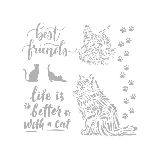 Stencil "Orchids and Cats - Best Friends"