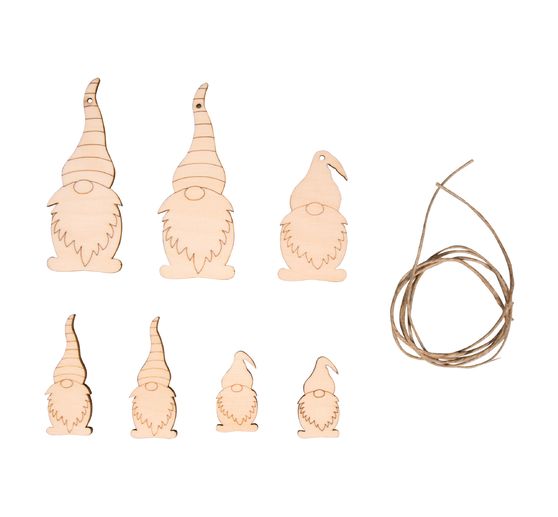 Wooden decoration pendant "Gnome", with cord