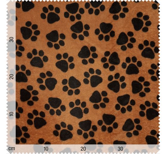 Fleece fabric "Paws Black on Brown"