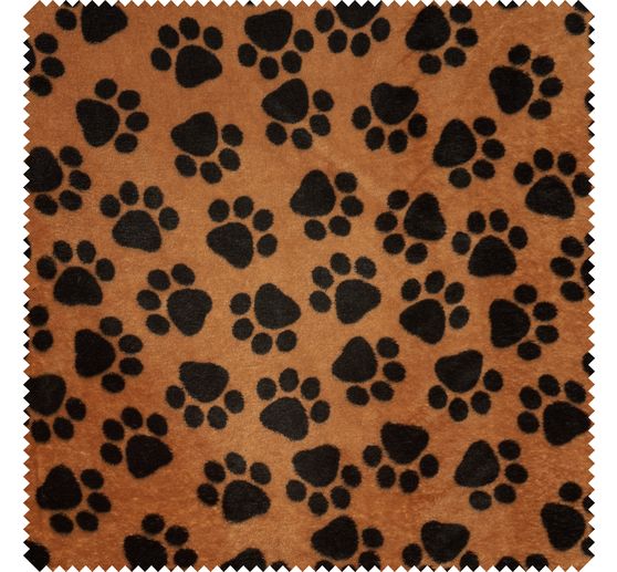 Fleece fabric "Paws Black on Brown"