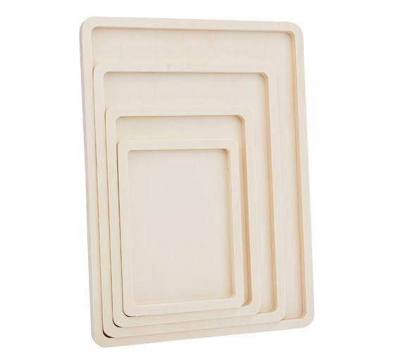 VBS Ploché dřevěné podnosy, sada 4 kusů