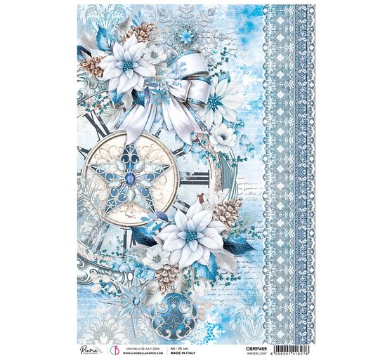 Motif straw silk "Elecance of Blue - Winter Light"