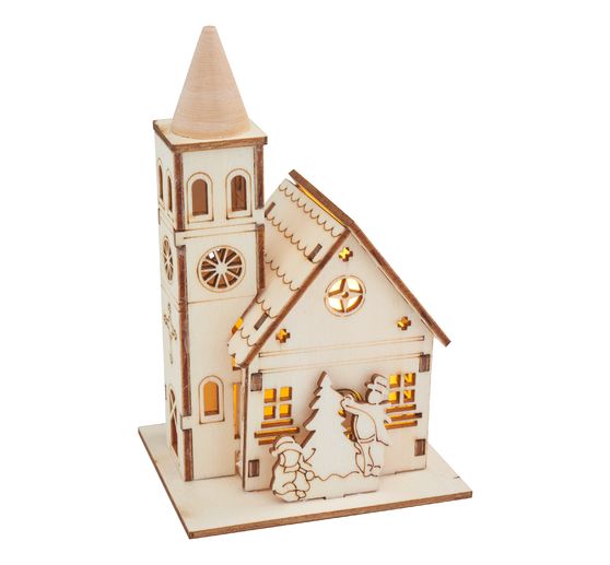 VBS Wooden building kit "Church with round spire", incl. LEDs