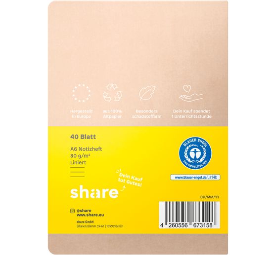 share Notebook A6 lined yellow, 40 sheets