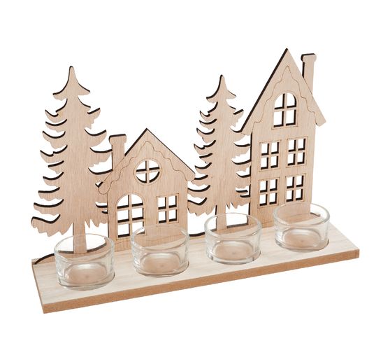 VBS Tea light holder "Houses and fir trees", incl. 4 tea light jars