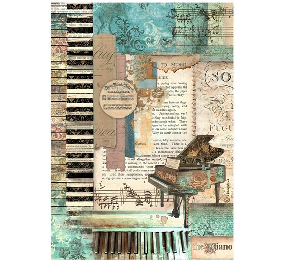 Motif straw silk "Music - Piano"