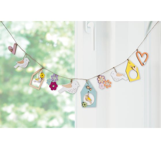 Dřevěný přívěsek s girlandou mix "Bird & Co"