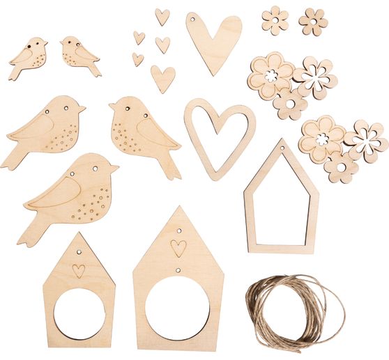 Dřevěný přívěsek s girlandou mix "Bird & Co"
