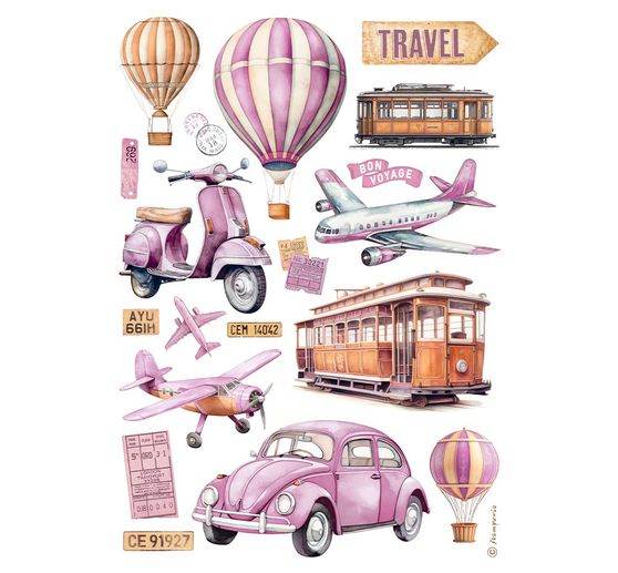 Slaměné hedvábí s motivem "Travel